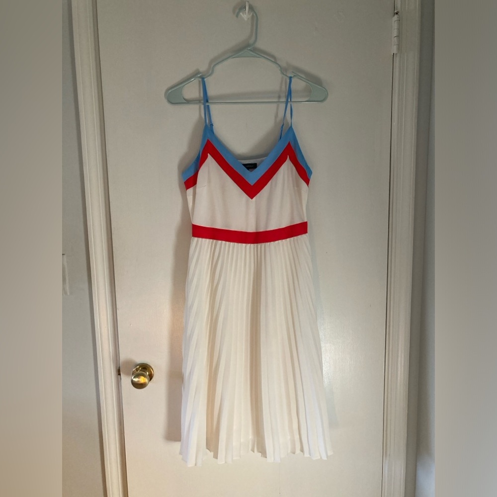 Women Banana Republic's Color-Block Pleated Midi Dress White, Red, Blue Summer